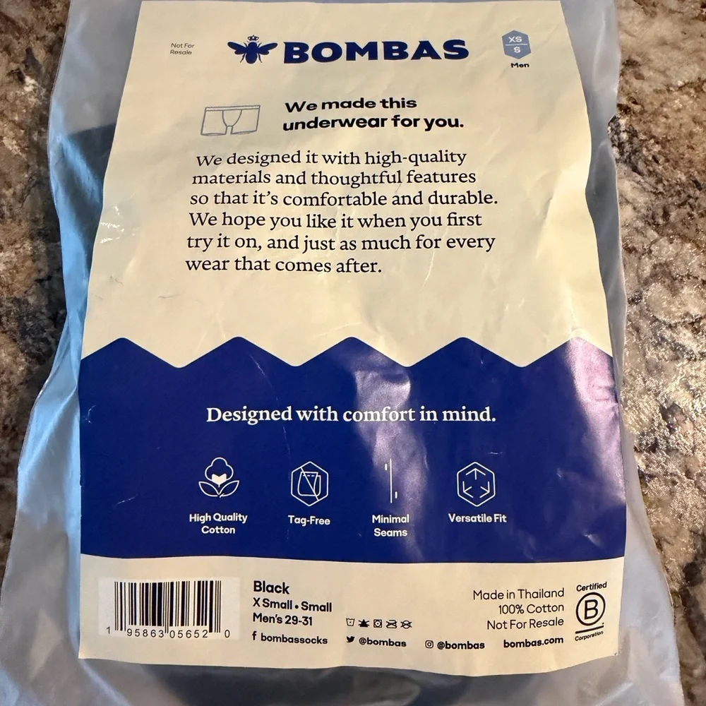 Bombas Men's Classic Black Boxer Briefs- XS/S